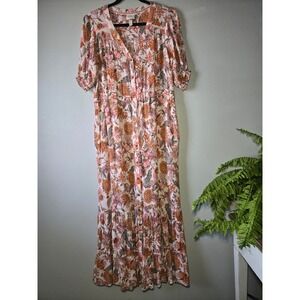 Knox Rose Floral Boho Maxi Dress Size Large Button Front